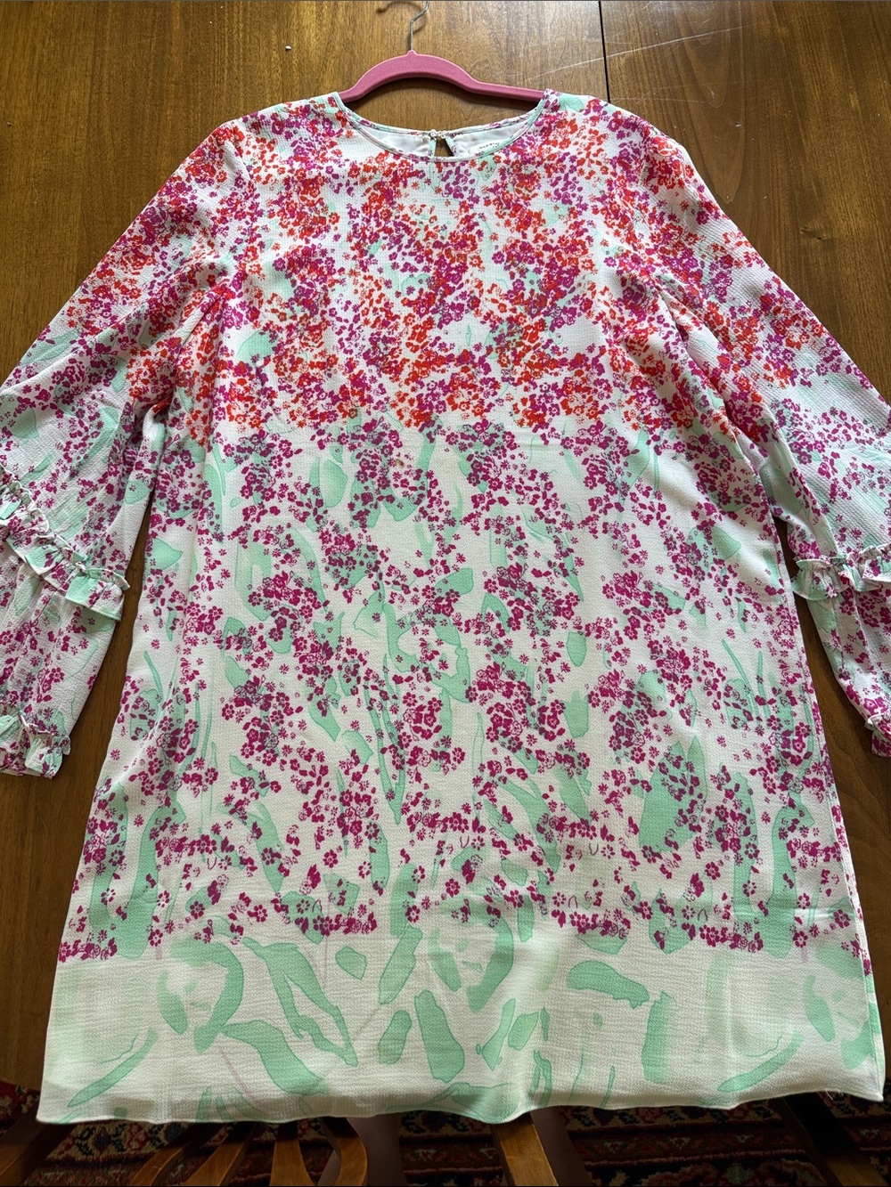 Max Studio Pink and Mint Floral Long Sleeve Dress